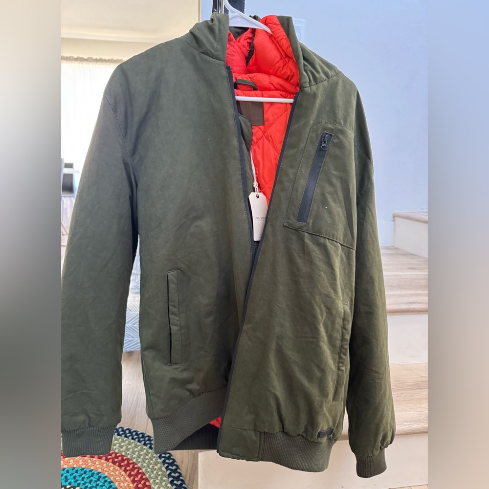 CIVIL SOCIETY Green Men's Hooded Jacket with Red Lining